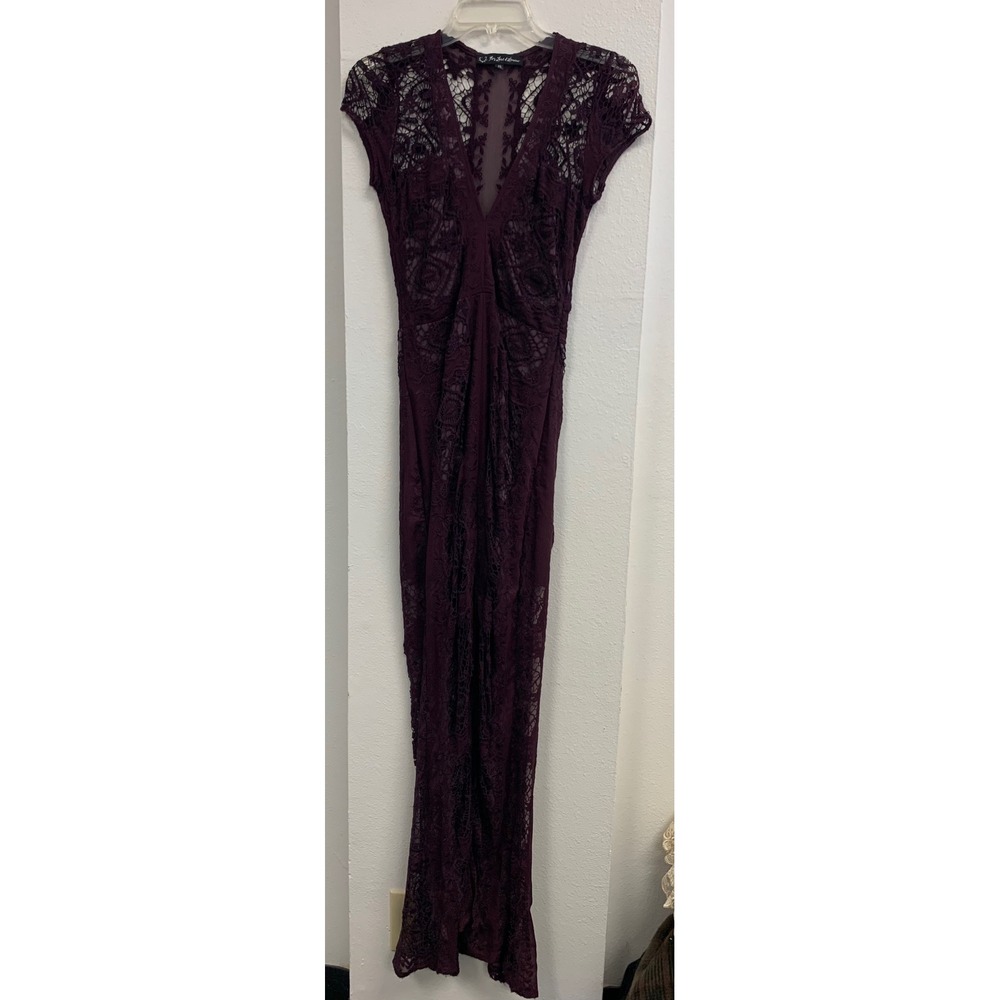 For Love & Lemons Purple Lace Maxi‎ Dress Plunging V-Neck Slit Small Plum Boho S